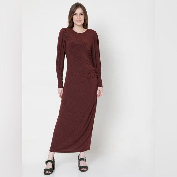 Vero Moda Maroon Shimmer Maxi Dress. Size - M - Picture 3 of 13
